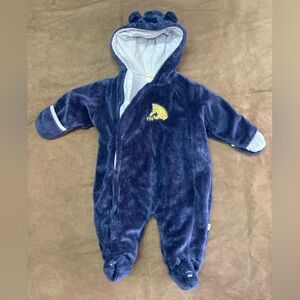 Vintage Disney Classic Pooh Navy Plush Hooded One-Piece Bodysuit Onesie
